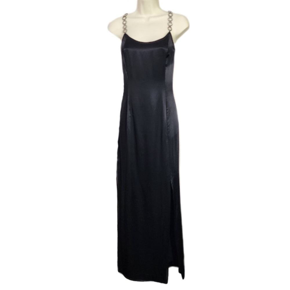 Jessica McClintock Dress Gunne Sax 90s Retro Slip Rhinstones Strap Black Size 10 - Picture 4 of 14
